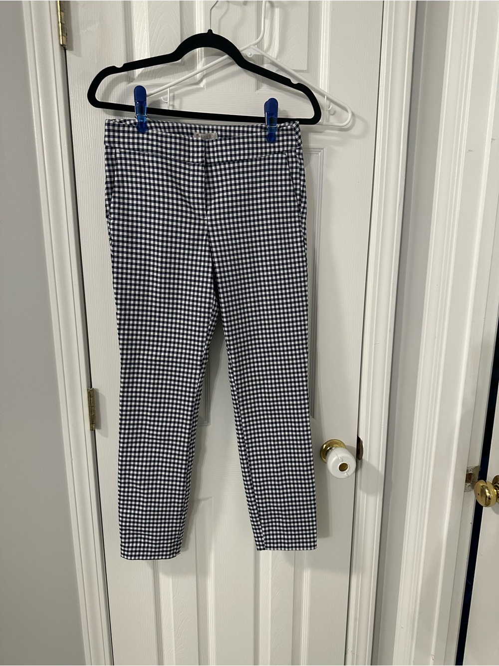 Elaine Rose Women’s Navy & White Gingham Cropped Pants